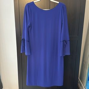 White House Black Market High Neck Blue Long Sleeved Knee Length Dress Med.